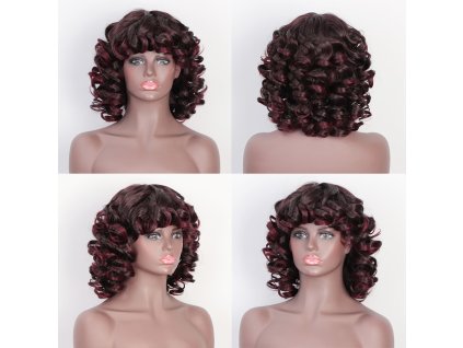 Hnědá paruka s červenými konečky a lokny Tokio