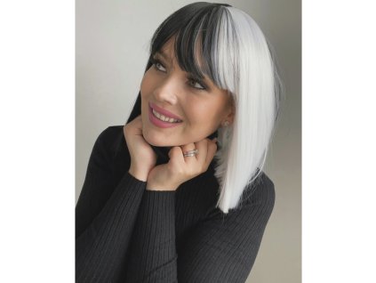 Double černobílá mikádo paruka Natasha s ofinou