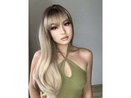 Blond paruka Alexis s tmavými kořínky a ofinou