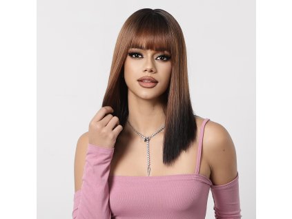 Hnědá paruka Calipso s černými kořínky a konci