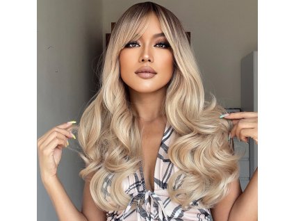 Extravagantní hustá a vlnitá zlatá blond paruka Katie