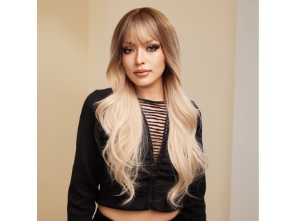 Ombré blond paruka Luminaria s dlouhými vlnami a jemnou ofinou