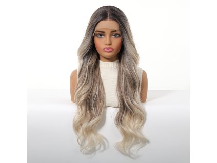 DLOUHÁ OMBRÉ BLOND VLNITÁ PARUKA SULA S TMAVÝMI KOŘÍNKY