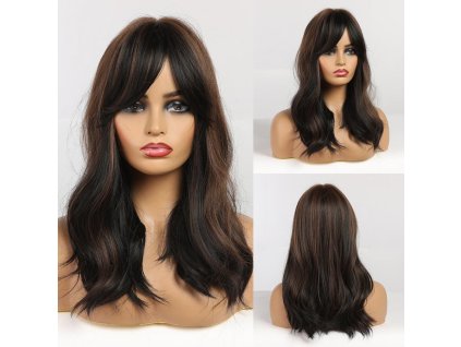 Černá paruka Cassandra s hnědým melírem, LC250-2