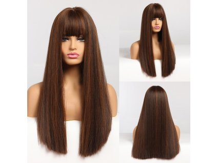 Hnědá paruka Ari s ofinou a černým melírem, LC308-2