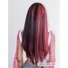 Dlouhá černá paruka Isolda s růžovými melíry a ofinou