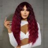 Rubínově červená dlouhá vlnitá paruka Ruby s tmavými kořínky