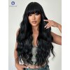 Havraní černá dlouhá paruka Kirsten s hustou ofinou a vlnitými prameny