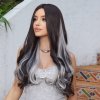Dlouhá černo-stříbrná paruka Samantha s jemnými vlnami