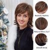 Krátká oříškově hnědá paruka z pravých a umělých vlasů Winona s blond melírem a ofinou
