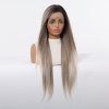 Extra dlouhá rovná popelavá blond paruka Lorelei s přirozeným ombré efektem a se síťkou (lace front)