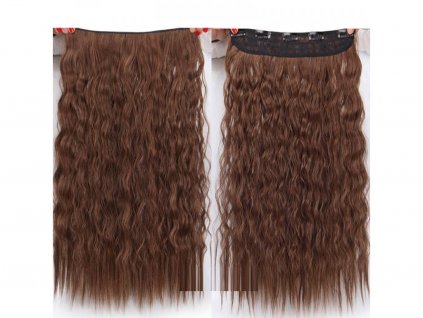 Vlasy clip in 130 g světle hnědé vlasové příčesky vlnité 55 cm