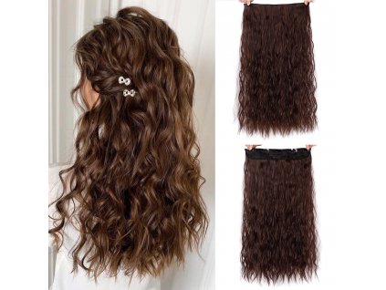 Vlasy clip in 130 g - světle hnědé vlasové příčesky vlnité 55 cm