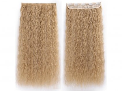 Vlasy clip in 130 g - medové vlasové příčesky vlnité 55 cm