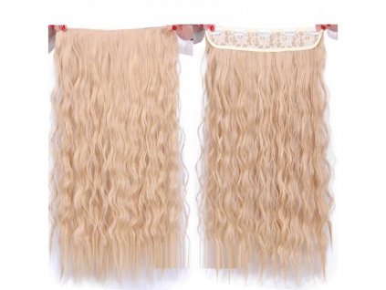 Vlasy clip in 130 g tmavší blond vlasové příčesky vlnité 55 cm