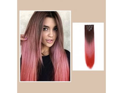 Vlasy clip in 7 pásů - hnědo-červené vlasové příčesky rovné 60 cm