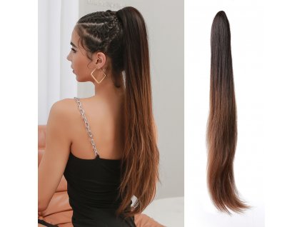 Rovný PONYTAIL se skřipcem - ombré hnědá