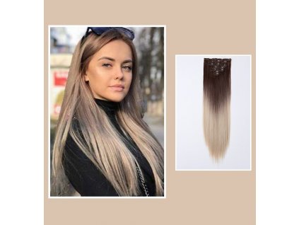 Vlasy clip in 7 pásů - blond ombré vlasové příčesky rovné 60 cm