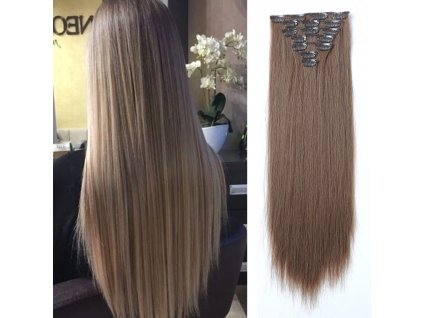 Vlasy clip in 7 pásů - světle hnědé vlasové příčesky rovné 45 cm