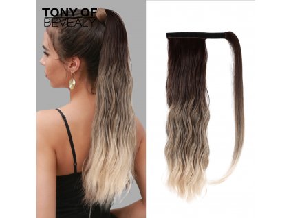 Hedvábný clip in WRAP AROUND PONYTAIL - stříbrné ombré