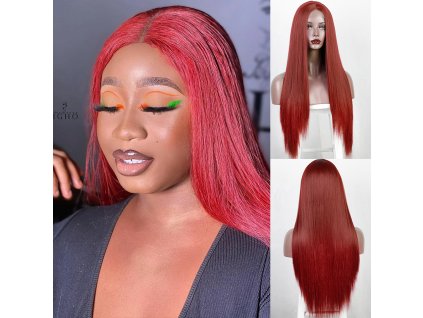 Dlouhá měděná paruka Edna se síťkou (lace front)