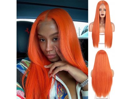 Dlouhá oranžová paruka Florence se síťkou (lace front)