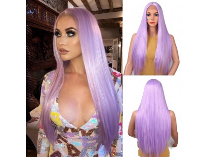 Dlouhá pastelově fialová paruka Giselle se síťkou (lace front)