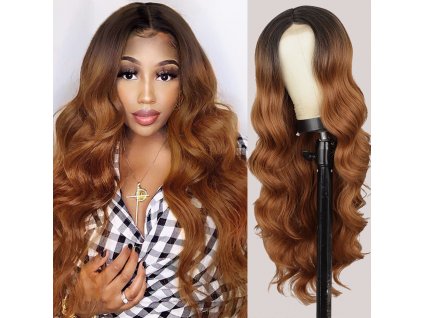 Lesklá hnědá paruka Lucille se síťkou (lace front)