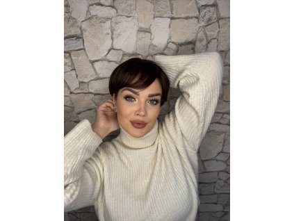 Hnědá paruka z pravých a umělých vlasů Bianca