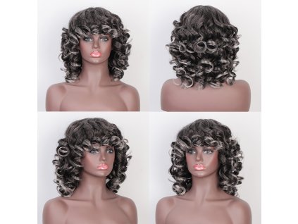 Černá paruka se stříbrnými konečky a lokny Tally