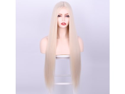 Bílá - růžová extra dlouhá paruka Harlow se síťkou (lace front)