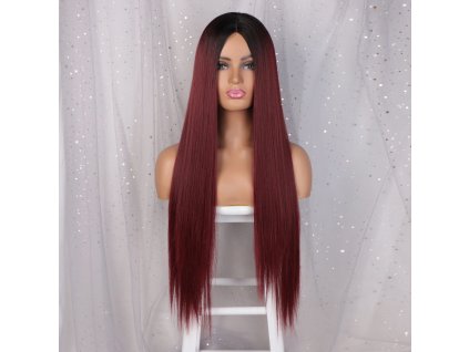 Višňová extra dlouhá paruka Maia se síťkou (lace front)