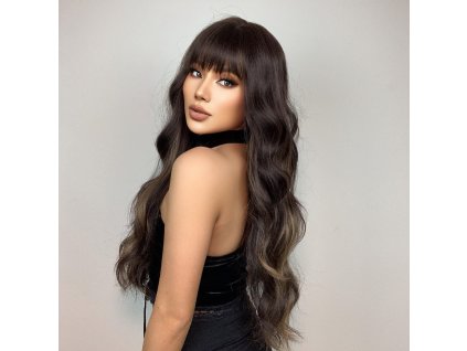 Dlouhá tmavě hnědá paruka s melíry Erin