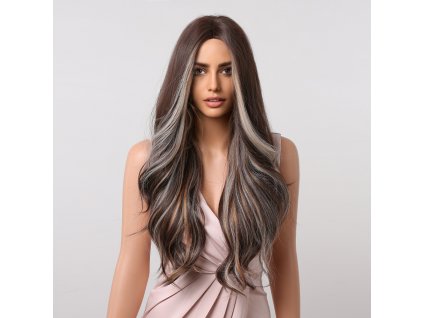 Dlouhá hnědá paruka Kesha s double melírováním