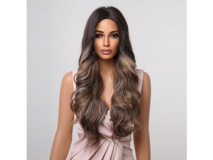 Dlouhá hnědá paruka Aria s melírováním