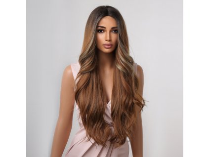 Dlouhá zrzavá paruka Saly s melírováním