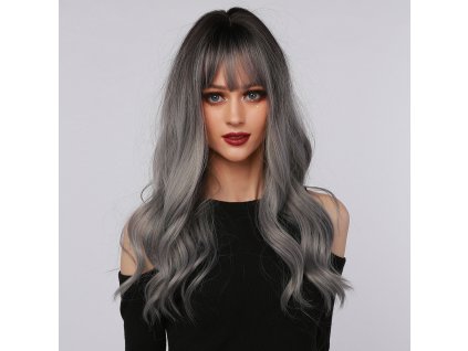 Šedá paruka Bea s tmavými kořínky a ofinou