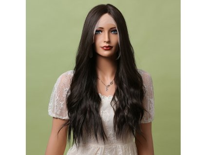 Dlouhá tmavě hnědá paruka Orlen se síťkou (lace front)