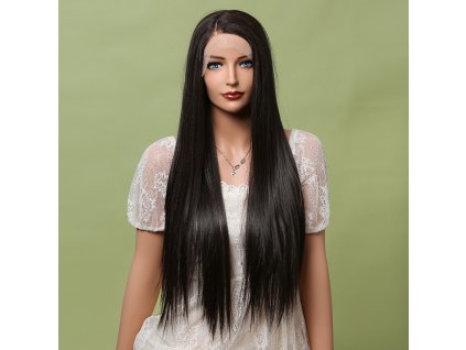 Extra dlouhá čokoládově hnědá paruka Edna se síťkou (lace front)