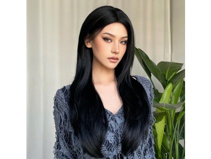 Dlouhá modro-černá paruka Qeen rovná