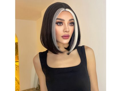 Černá krátká paruka Matilda s blond pramínky