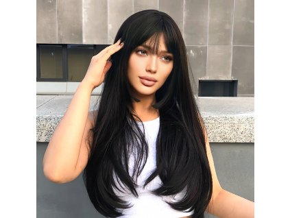 Černá paruka Xenia s ofinou