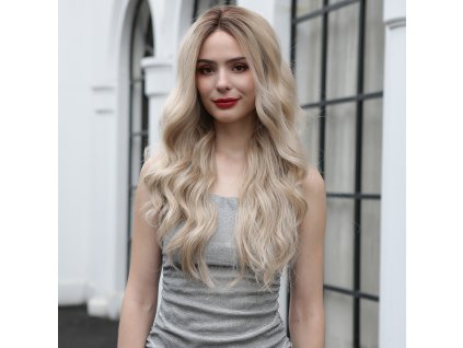 Dlouhá platinová blond paruka Poli se síťkou (lace front)