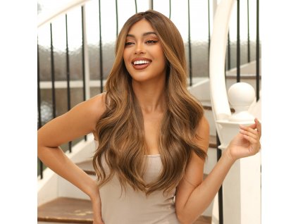 Dlouhá oříškově hnědá paruka Kamila se síťkou (lace front)