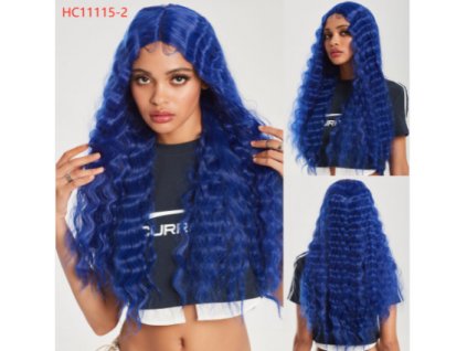 Dlouhá kudrnatá paruka Petrana modrá se síťkou (lace front)