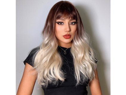 Čokoládová paruka Aurora s ledově blond vlnami a ofinou
