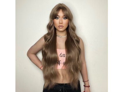 Extra dlouhá krémově hnědá paruka Althéna s vlnami