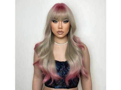 Zářivá blond paruka Sabrina s růžovými kořínky a konečky