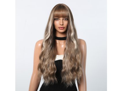 Dlouhá hnědá vlnitá paruka Amara s jemnými světlými prameny