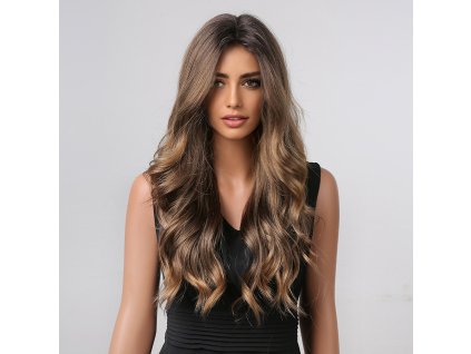 Karamelově hnědá dlouhá paruka Jocelin s plážovými vlnami